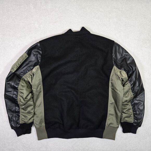 $500 Nike Leather Wool Varsity Bomber Jacket DD6773-010 Black Olive Mens XL - Picture 9 of 10